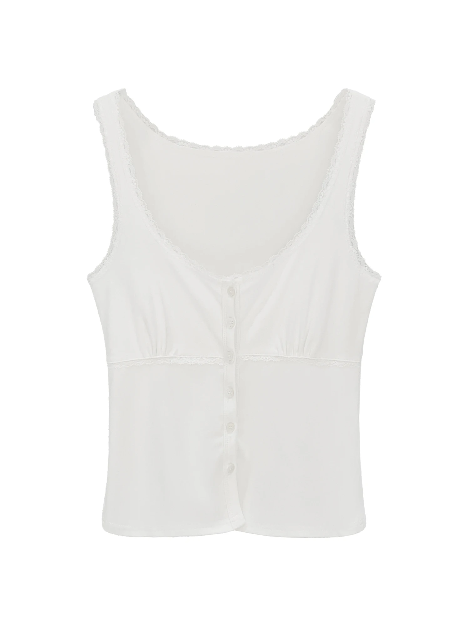 เสื้อกล้ามลูกไม้สีขาวสวยงาม สายเดี่ยว ผ้าคอตตอนผสมเรยอนและสแปนเด็กซ์ สำหรับผู้หญิง ฤดูร้อน รุ่นใหม่ เหมาะสำหรับใส่ไปเที่ยวทะเล