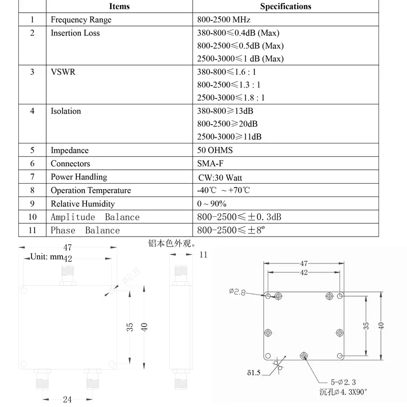 SMA power divider in two 380-2700MWIFI coverage /GPS power divider combiner test special.