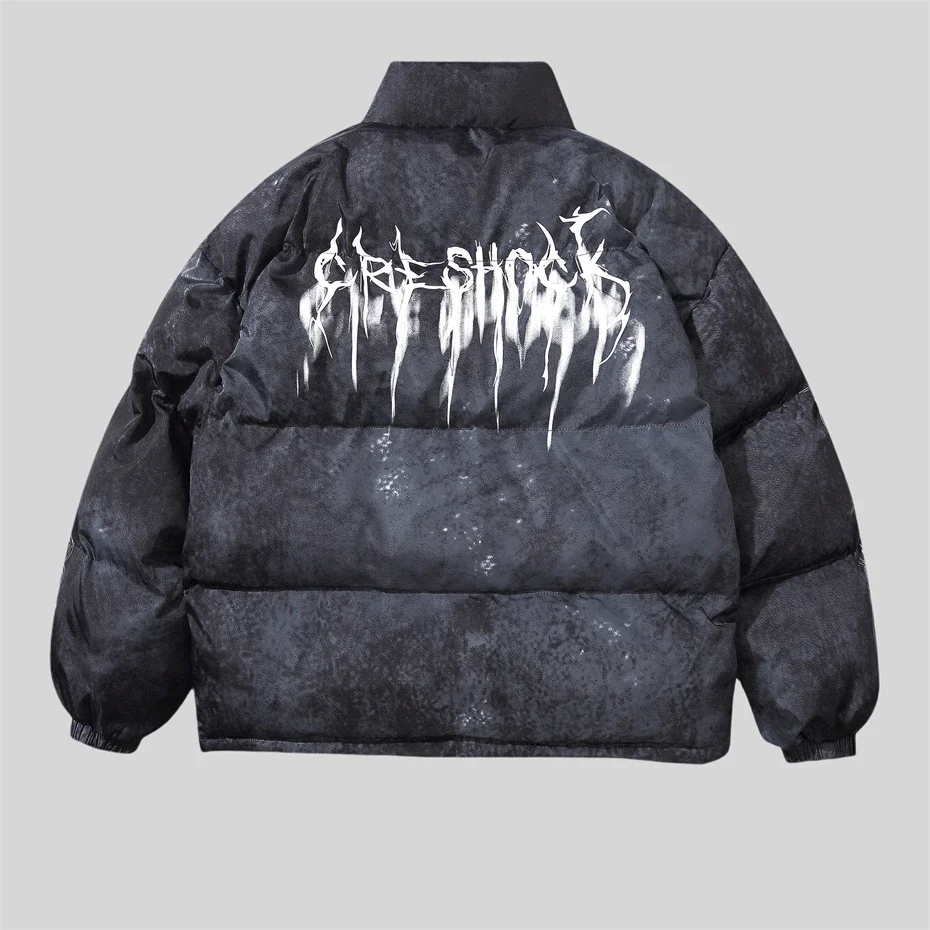 Winter Tie Dye Parka Men Harajuku Thick Padded Jacket Coat Men Oversized Hip Hop Streetwear Letter Print Zip Up Jackets Unisex