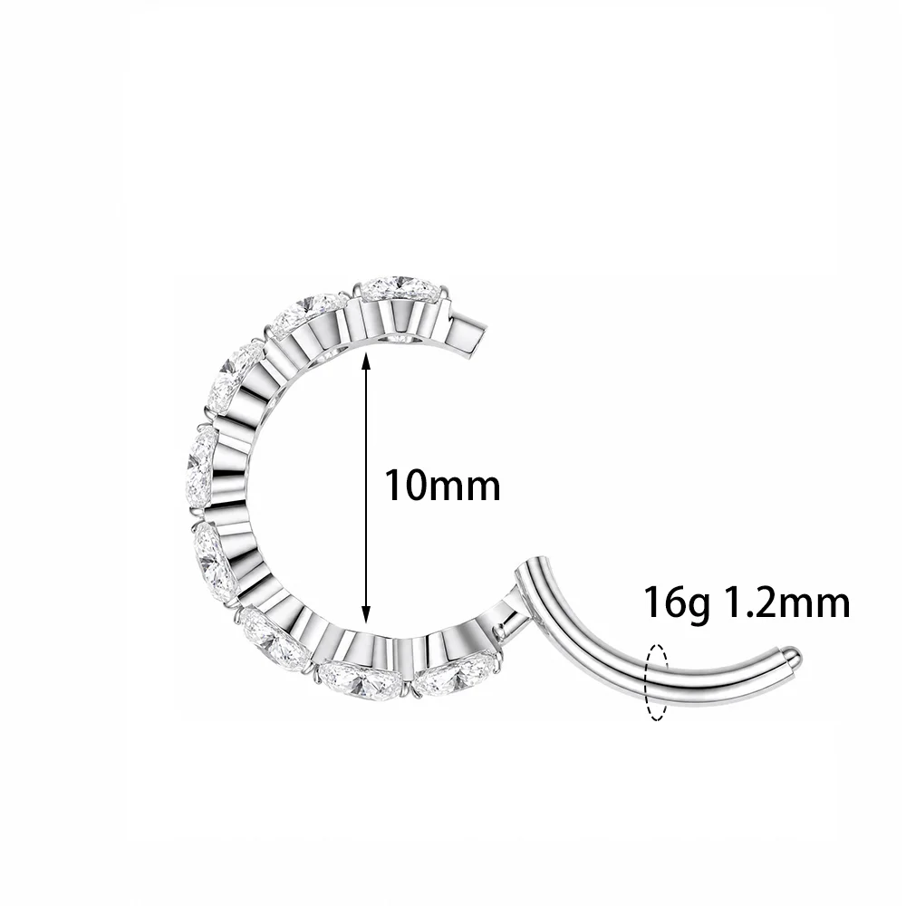 ZOOR F136 Titan Luxus Zirkon Klapp-Ohrring 16g Clicker Nasenring Ohrloch Helix Conch Piercing Unisex Funkelnder Schmuck Geschenk – Detail 2