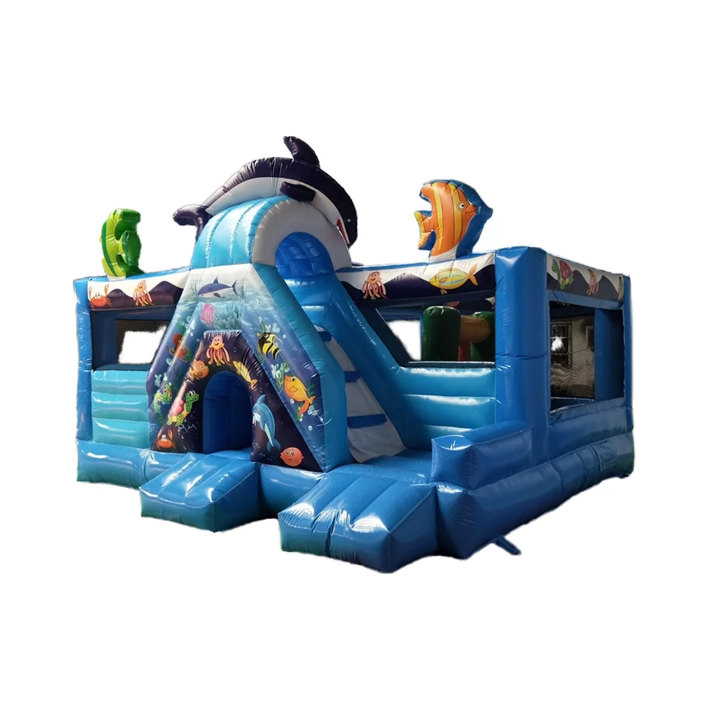 Customizable Eco Friendly Kids Inflatable Bounce House PVC Bouncy Castle Undersea World Theme with Colorful Slide for Playground
