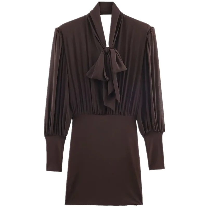 Winter 2025 Women's Design Long Sve Stand Collar Patchwork ort Dr Ci Commute Sle Other Material 00% Fabric Crt