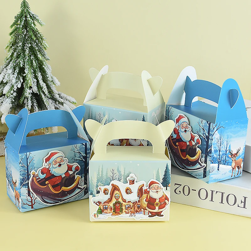 

10Pcs Christmas Apple Candy Box With Handle 3D Santa Claus Biscuit Gift Packaging Box Merry Christmas Party Decor New Year Gifts