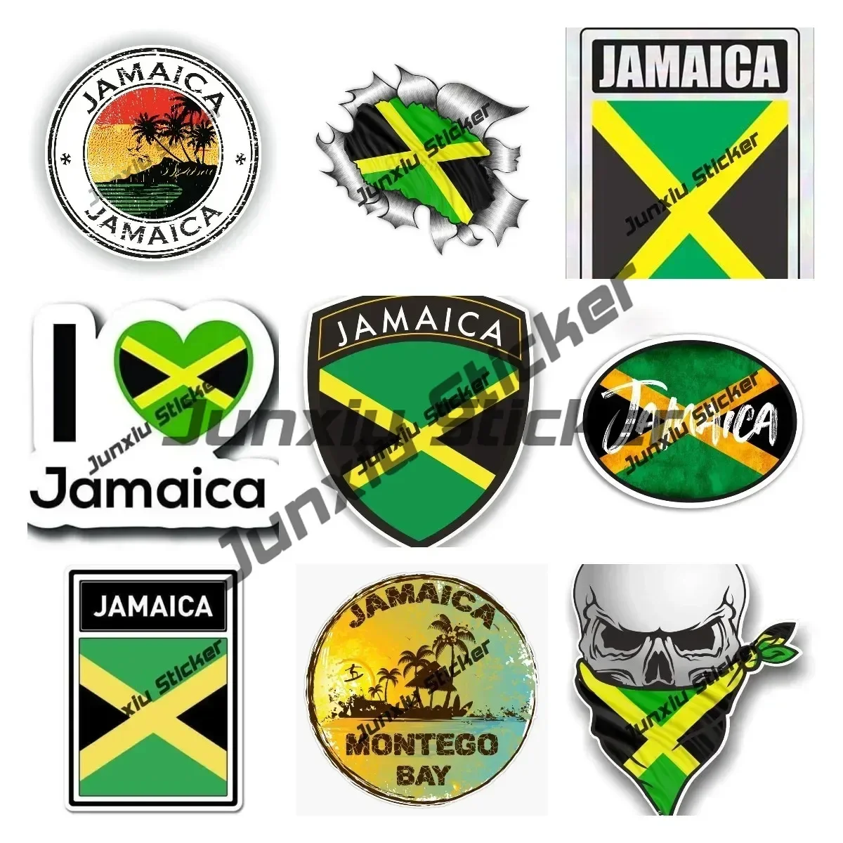 Jamaica Flag Decal Jamaica Map Decal Caribbean Island Sticker Creative Jamaica Map Skull Sticker Reflective Decal Accessories