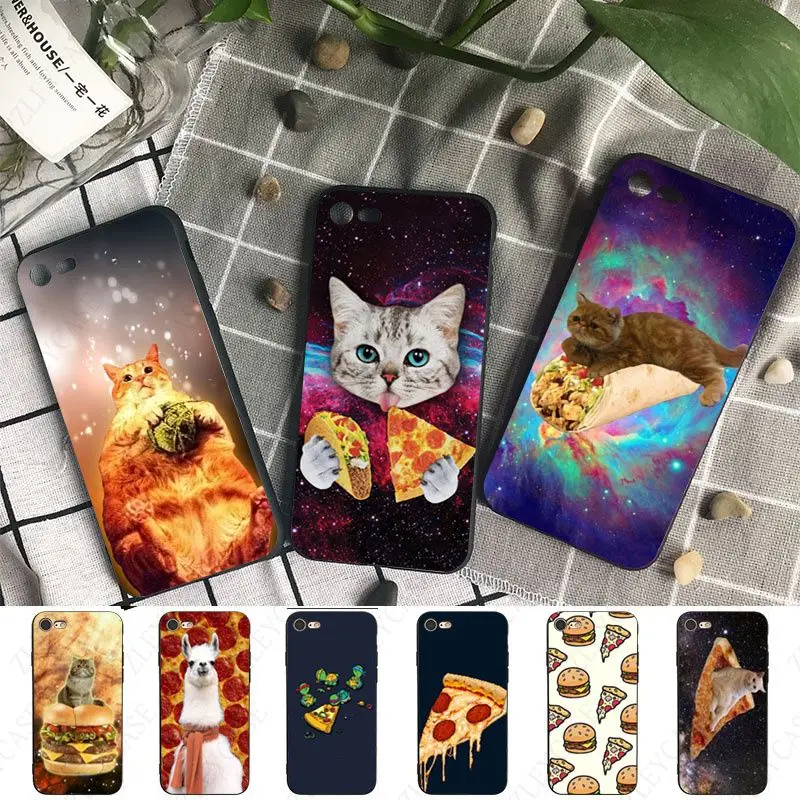 space cat eating pizza phone cover for iPhone 15Pro 16pro 13PRO max 7 8 XR 14plus 11pro 12pro max 13mini SE 2020 case coque