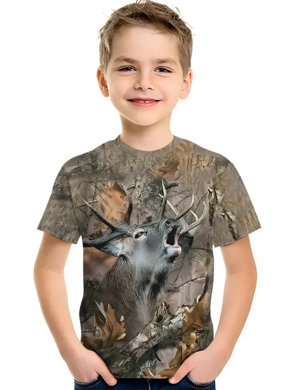 Camouflage Hunting T-Shirt Forest Print Boy T Shirt Outdoor Sport Short Sleeve Trip Tactical Training Oversize Top Kids Clothing
