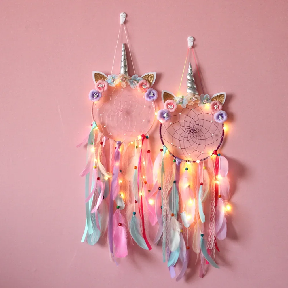 Unicorn Dream Catcher Boho Girls Kawaii Room Decor Christmas Wall Pink Dreamcatcher Home Decoration Bedroom Nursery Baby Gift