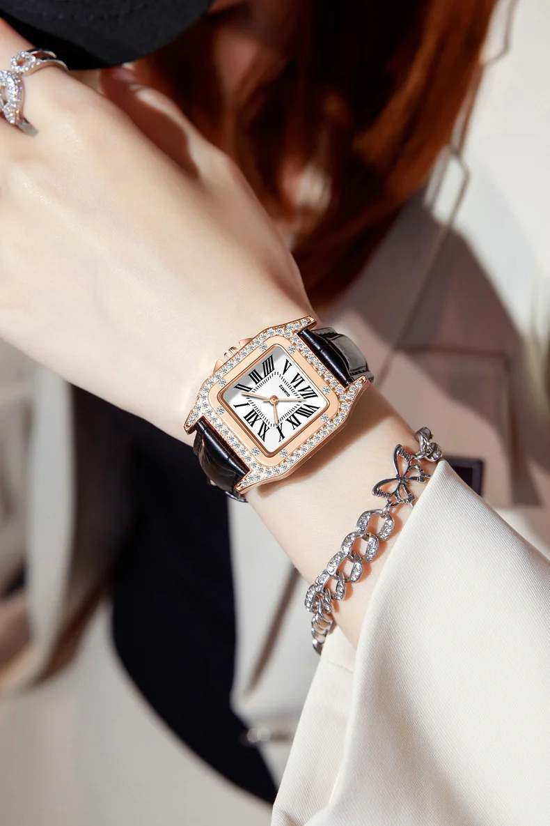 جديد الماس كوارتز ساعة رومانية ساحة حزام ساعة نسائية