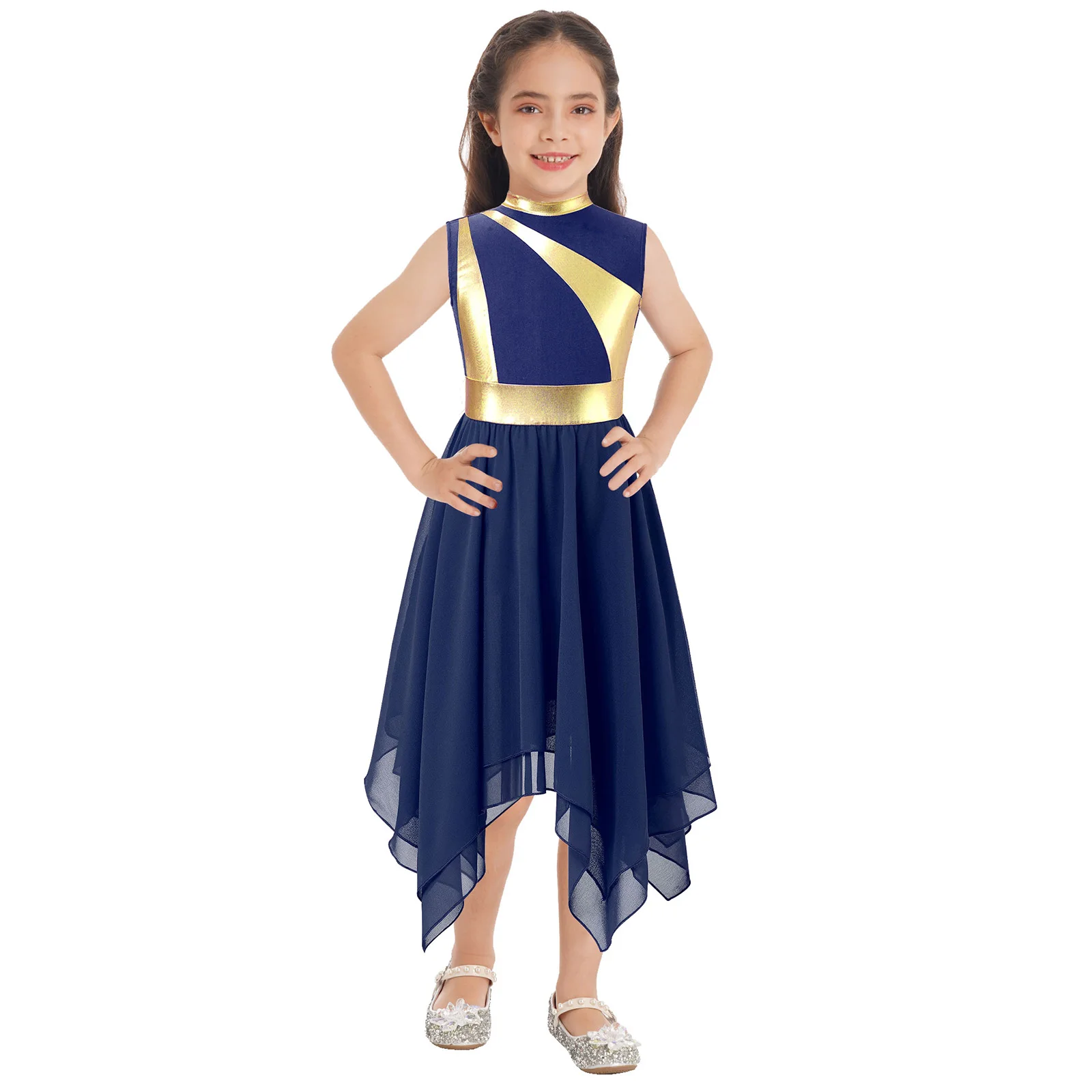 Bambini ragazze lode abito da ballo senza maniche chiesa culto cristiano Costume tunica balletto lirico moderno Dancewear contemporaneo