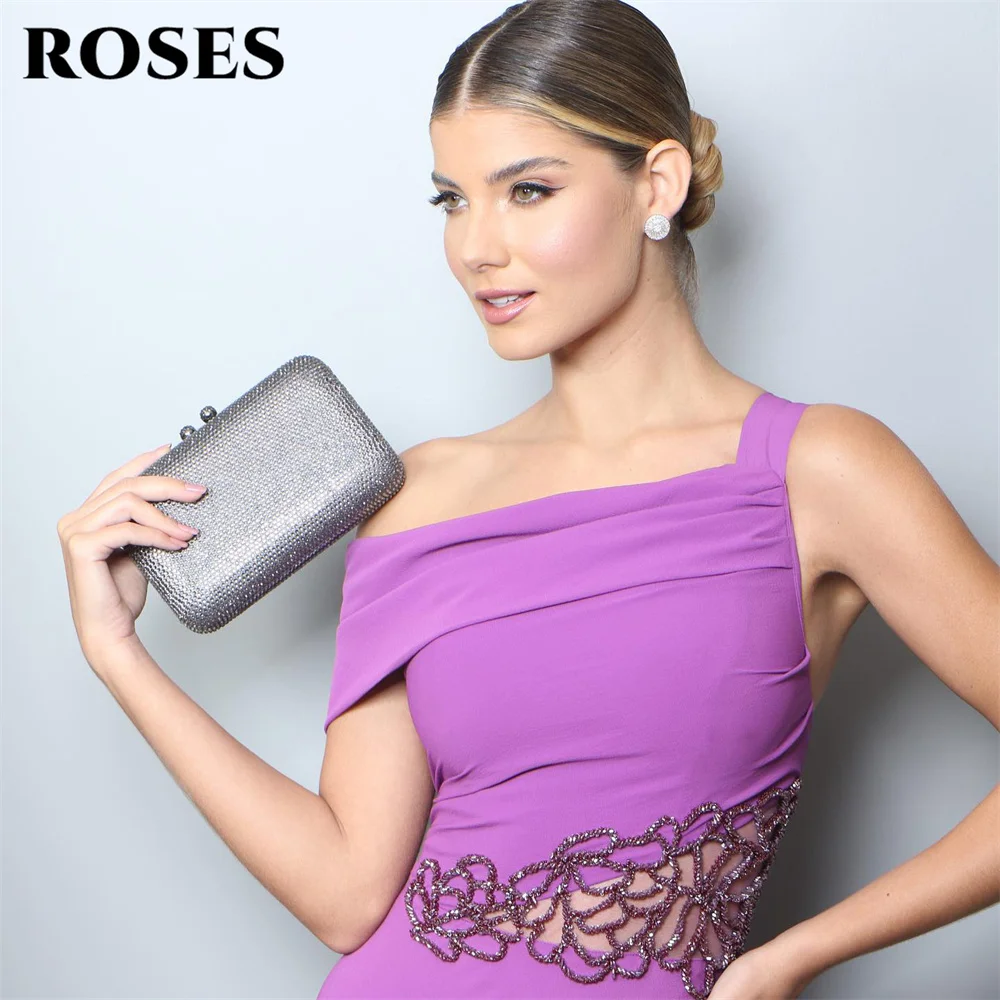 ROSES-vestidos largos de gasa para mujer, traje Vintage de un hombro con cuentas bordadas, para fiesta de celebridades