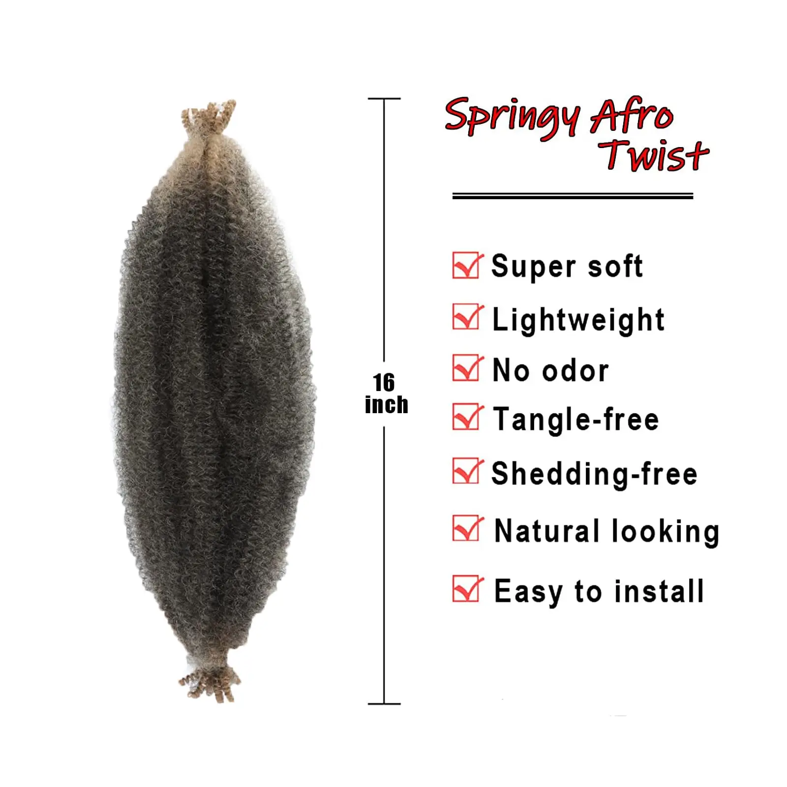 Springy afro Twistヘアエクステンション、ソフト合成かぎ針編みヘア、ディストレストフェイクロック、スプリング