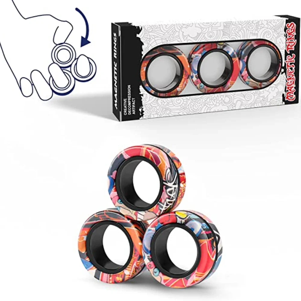 

3pcs Magnetic Rings Spinner Fidget Toy Set Finger Magnets Rings for Anxiety Relief Therapy Fidget Pack Gift for Adults Teens Kid