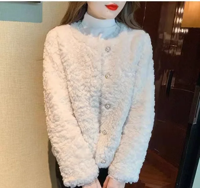 Women's Clothing High Texture Lace Bead Edge Faux Fur Coat Winter New  0124