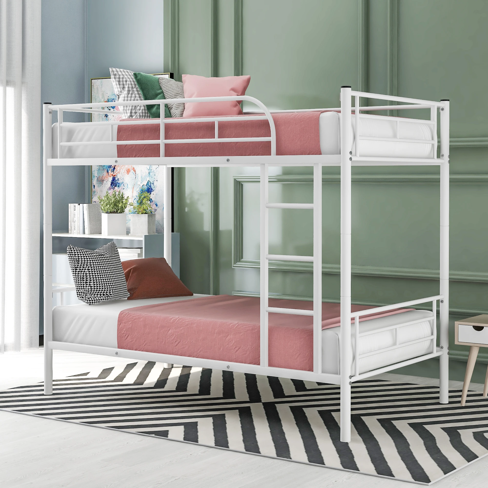 

Twin Over Twin Metal Bunk Bed, White 78.10x41.40x65.30 in.