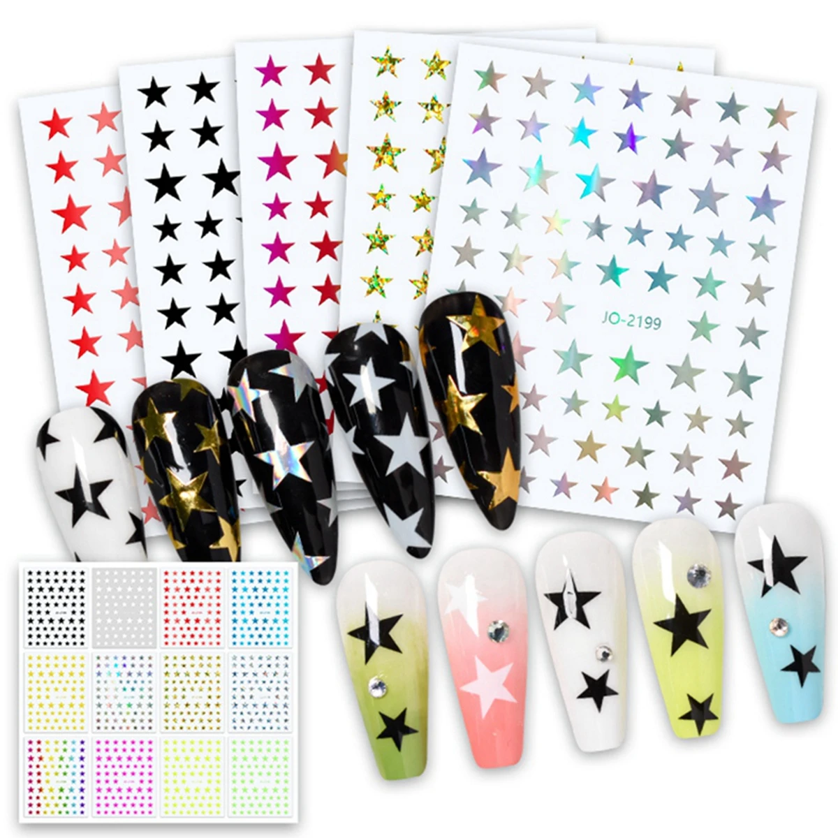 Star Stickers For Nails 12 Colors Five Pointed Star Charm Design Nail Art Decoration Decals