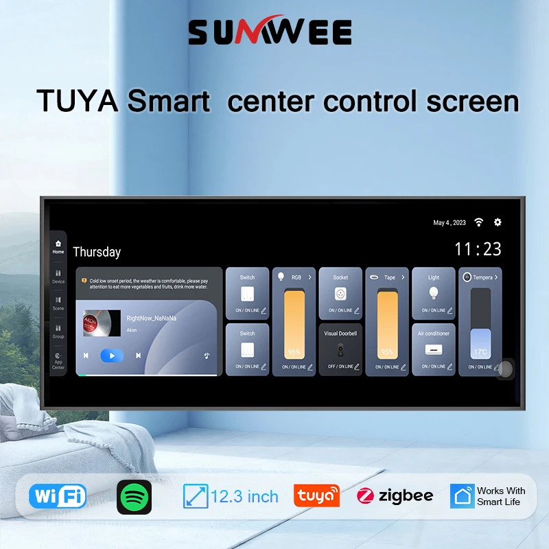 12.3INCH android11 system Zigbee Gateway TUYA smart home central controller audio in wall amplifier music player sound panle MAX