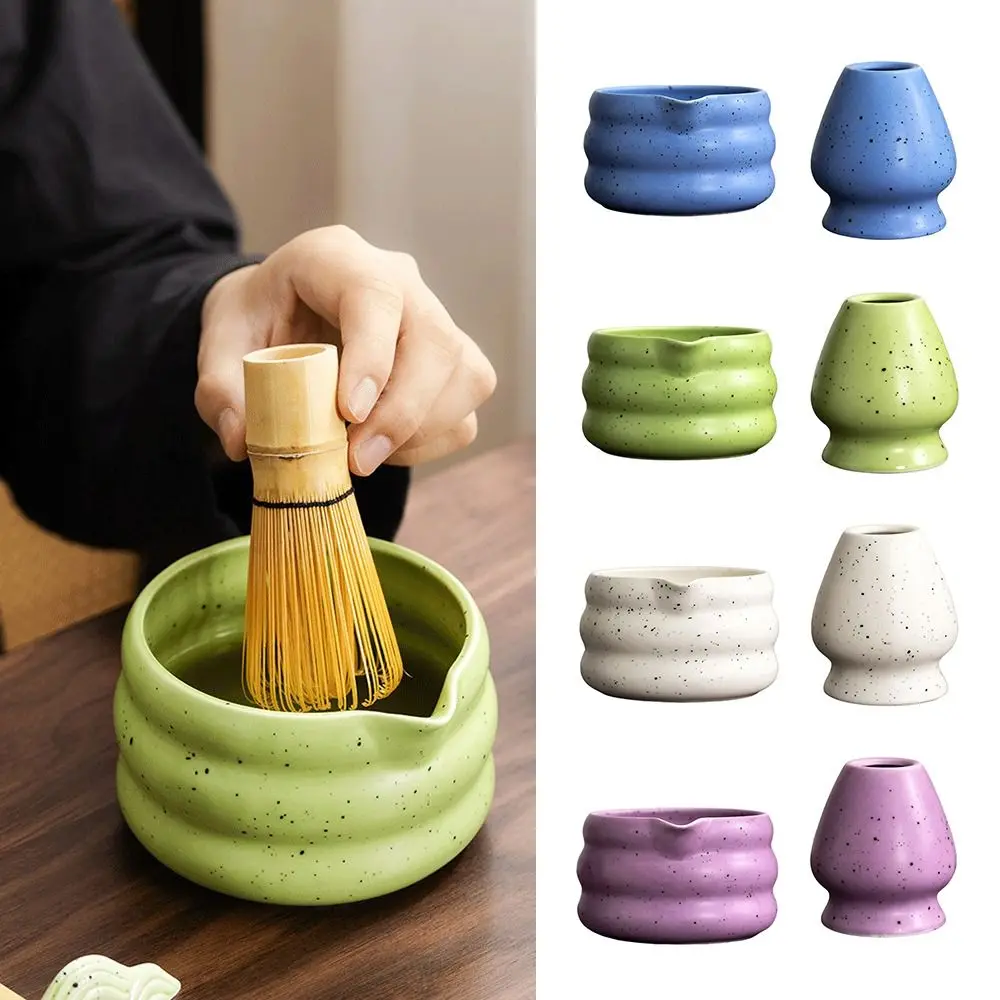 Cuenco de cerámica Matcha con puntos de arena, batidor Matcha de gran capacidad, soporte suave, resistente a altas temperaturas, taza para hacer té verde