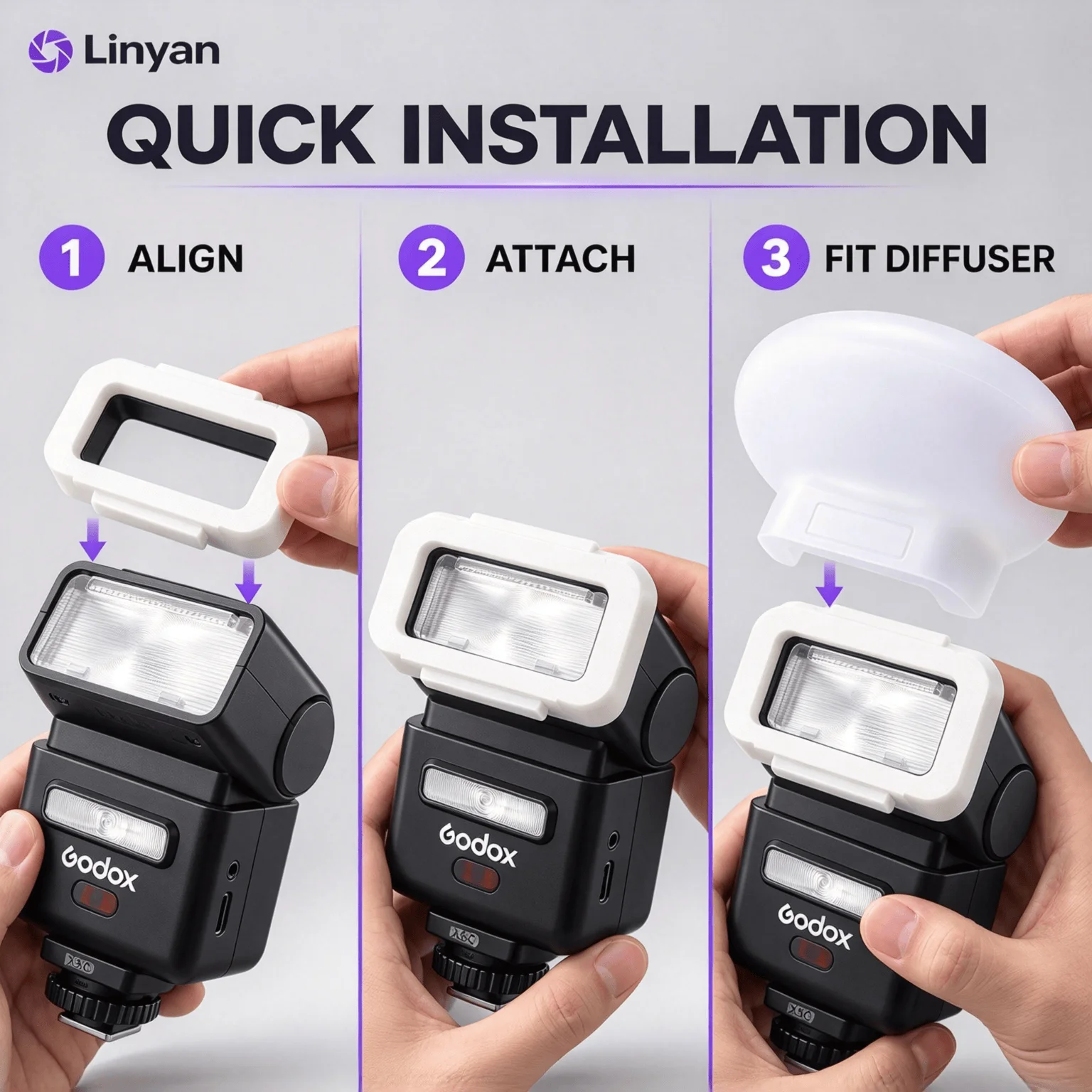 Diffuser Kit Silicone Bounce Dome with Custom Adapter for Godox IT32 Speedlight Portrait and Product Photography