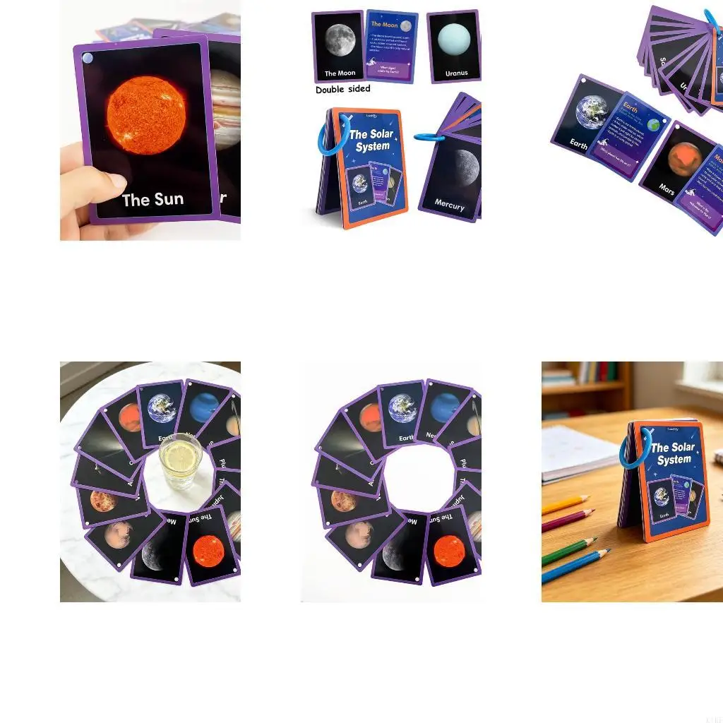 15Pcs Double Sided Solar Planet Learning Flash Cards English Word Building Cards K1KF