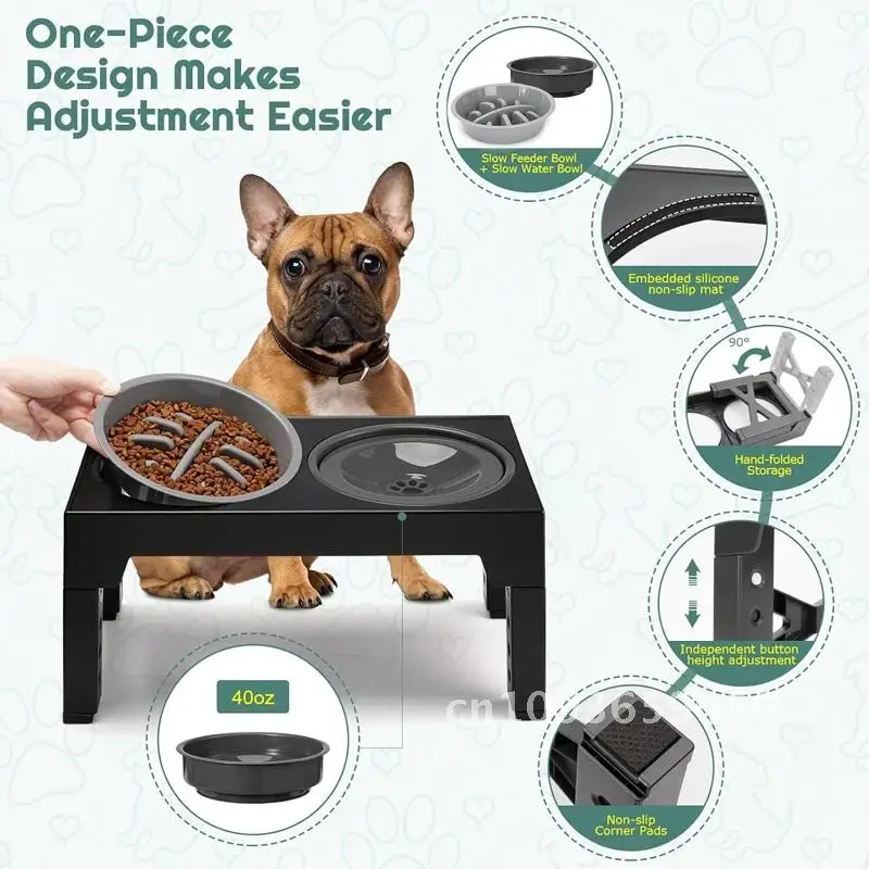 Elevated Dog Feeder Dogs Bowls Bowls Raised Stand with Table Stainless Food Accessories Dog Dining Supplies Adjustable Steel Pet