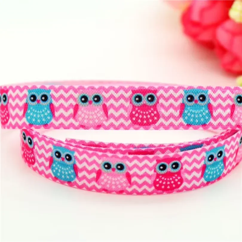 DHK 5/8\'\' 5yards Animals Owl Sloth Fox Dinosaur Printed Fold Elastic FOE Stretch Ribbon Headwear Headband DIY OEM C1728