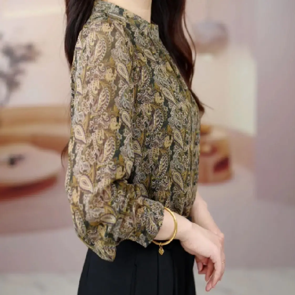 

Spring New Fashion Elegant Luxury Print Design Fashionable Versatile Temperament Long sleeved Top