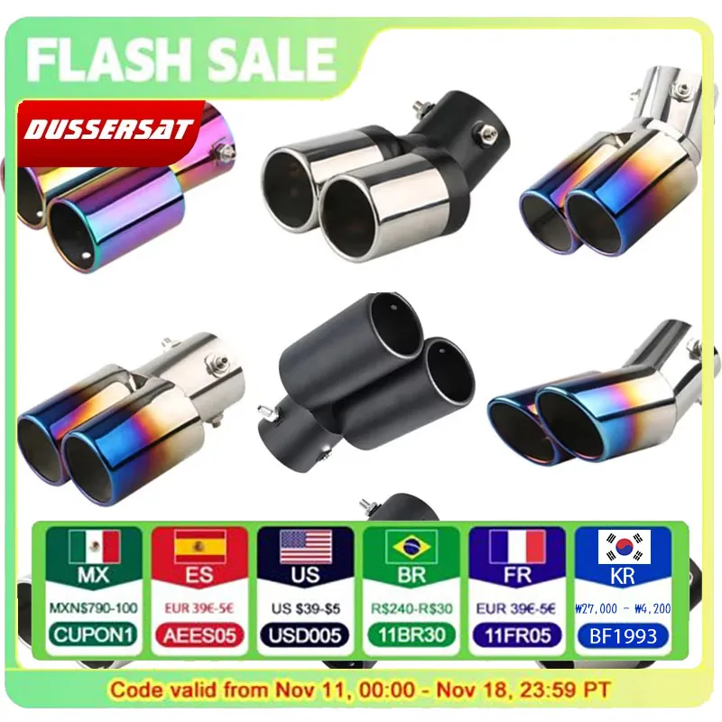 Universal Car Exhausts Double Muffler Tip High Quality Dual Pipe Chrome Trim Modified Exhaust Tips Tail Pipe 1.5-2.3 Inch Inlet