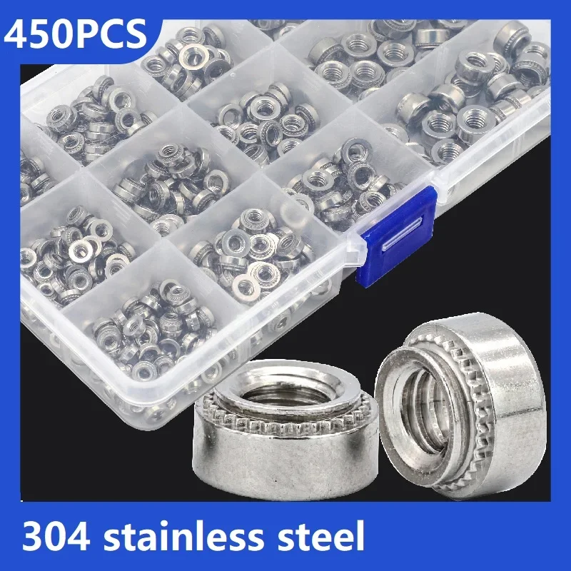 450PCS 304 Stainless Steel Swage M3 M4 M5 M6 Slab Pressure Riveting Nut Insert Nutsert Press Screw set Machine