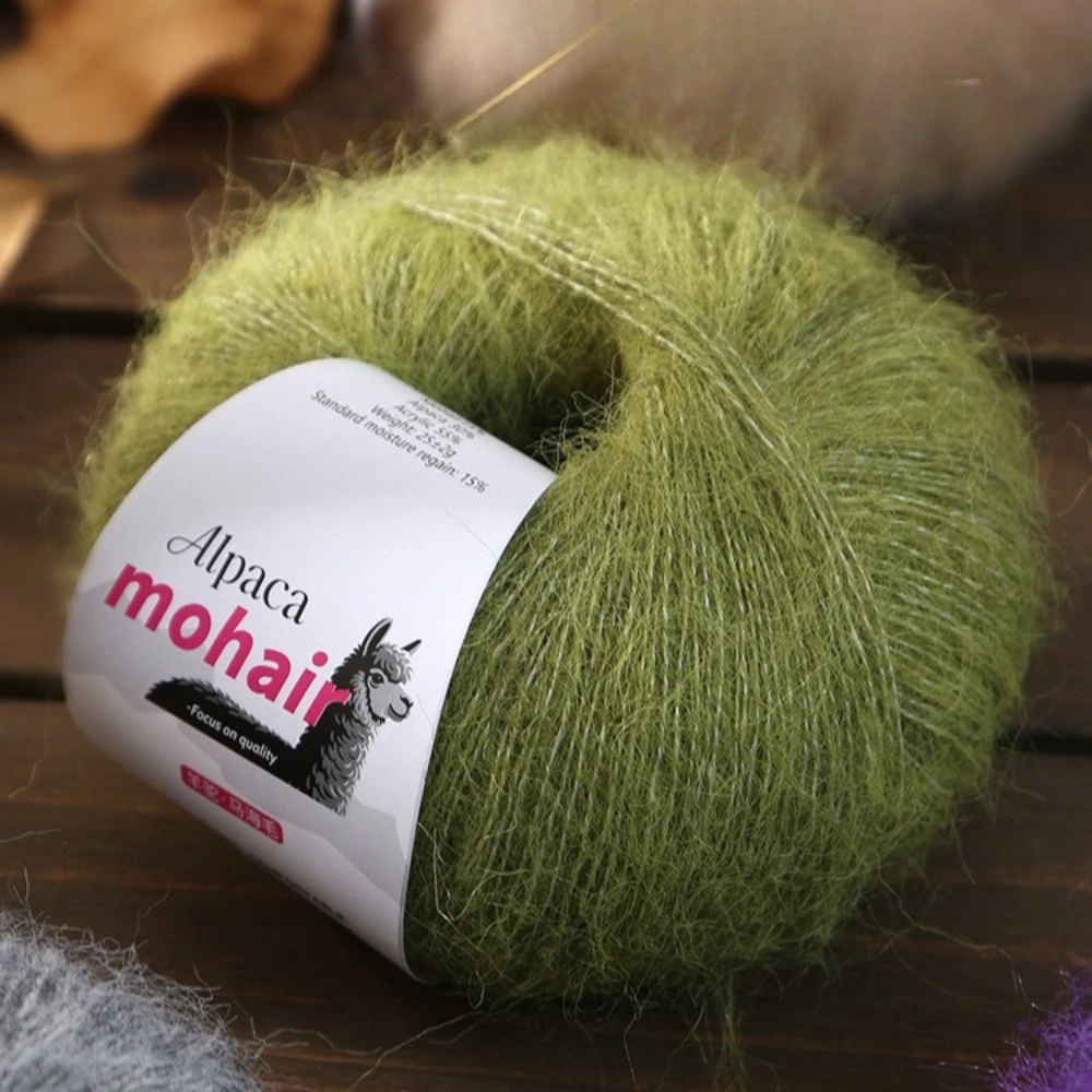 25g de fio mohair, bola de fio de alpaca de cabelos compridos, suéter tecido à mão, casaco, boneca, chapéu, cachecol