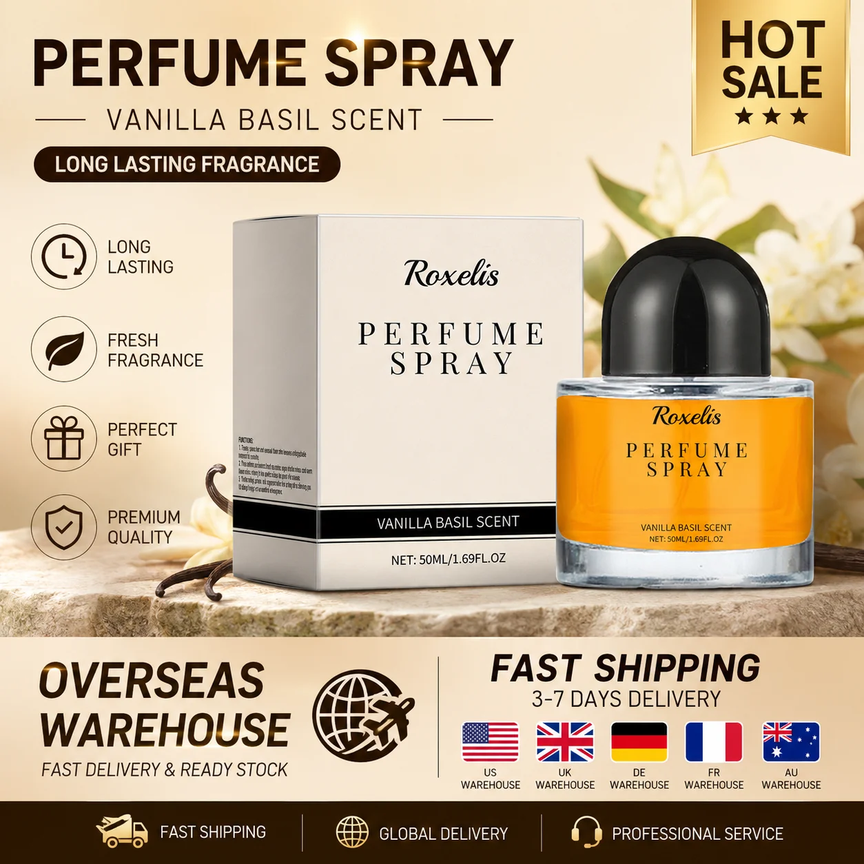 

50ml Vanilla Basil Perfume Spray Long Lasting Eau De Parfum Fresh Fragrance Gift Fast Shipping Overseas Warehouse