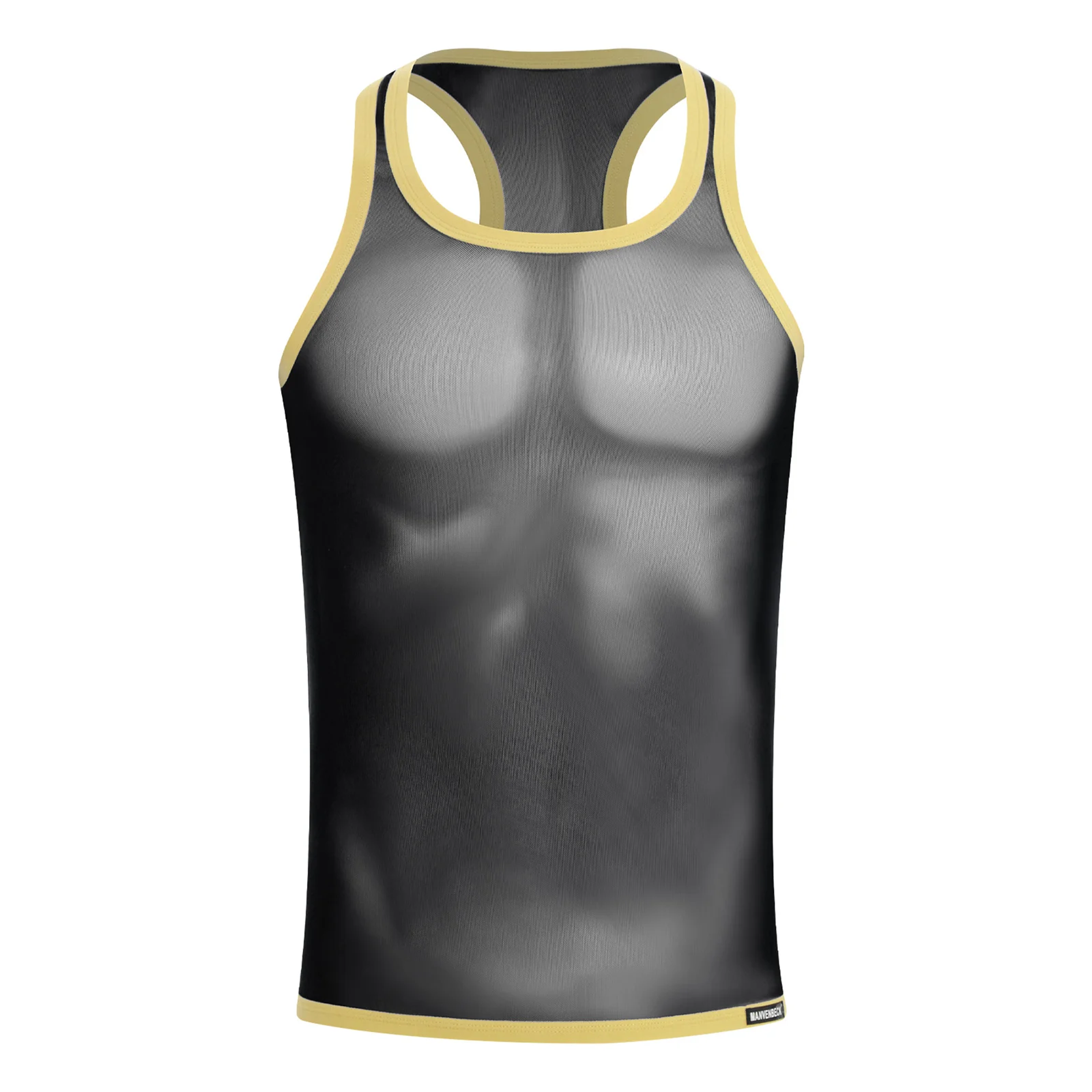 

Mens Sheer Mesh Singlet Top Contrast Color Trim Racerback Breathable Wrestling Tank Top for Bodybuilding Gym Sports Beachwear