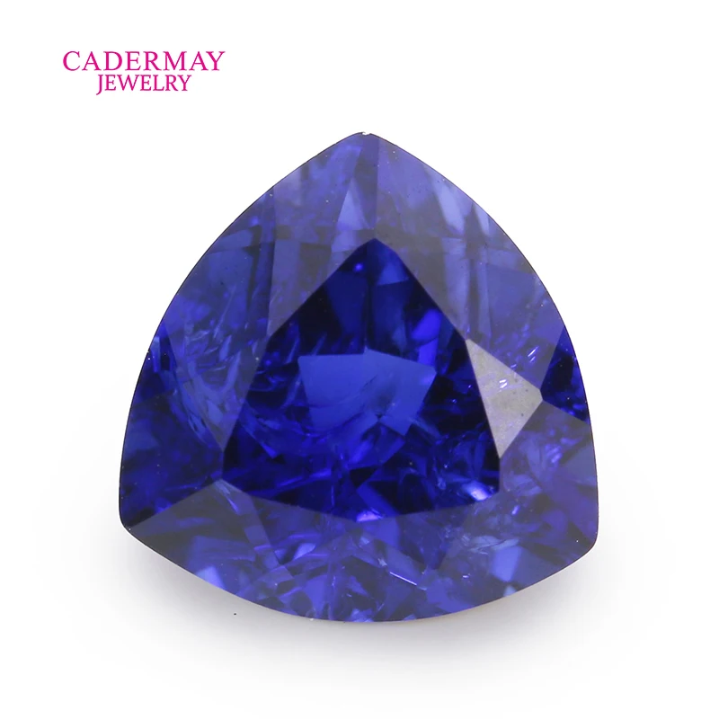 Cadermay Lab Grown Sapphire With Inclusion 4mm-12mm Trillion Shape Roayl Blue Synthetic Sapphire Loose Gemstone For Fine Jewelry