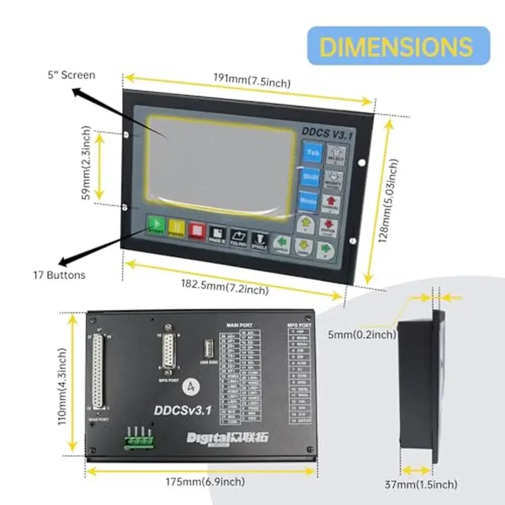 4 Axis CNC Motion Controller System DDCSV3.1 High Precision Stepper/Servo Motor Control Lathe Router & Milling Machine 5" TFT