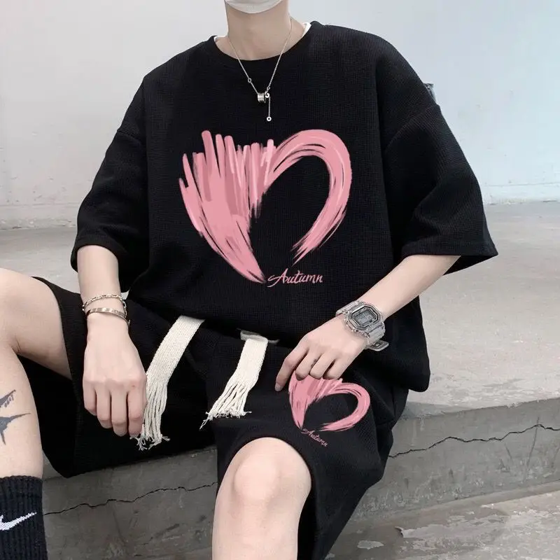 

\ Американский спортивный костюм, мужские летние модные красивые шорты с короткими рукавами Ruffian, полный комплект модного гонконгского стиля