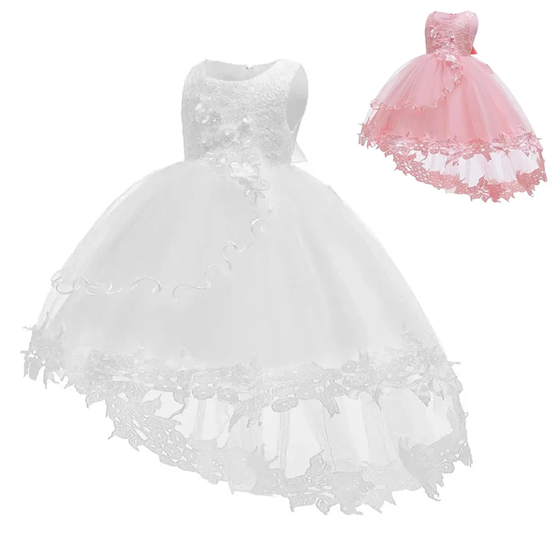 

Baby Girl 1 Year Birthday Dress Wedding Lace Bow Gown Carnival Party Infant Sleeveless Solid Princess Dresses For 0-24 Months