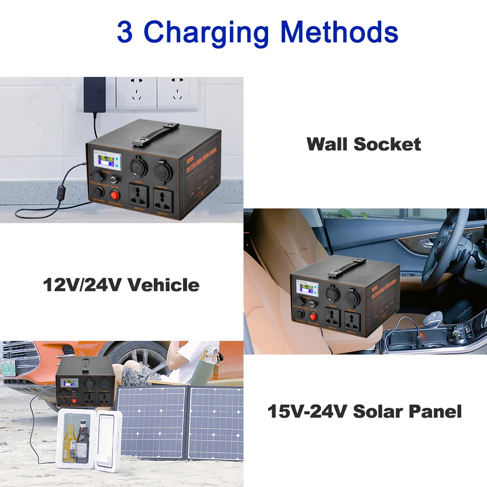 AC 110V Portable Power Station DC Inverter Backup Lithium Battery Solar Generator with Fast Charging for Travel Fishing Hunting