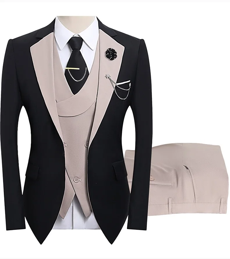 

Высококачественный свадебный костюм жениха для мужчин, комплект из 3 предметов (куртка + жилет + брюки), мужской костюм, деловой пиджак с остроконечными лацканами для знаменитостей