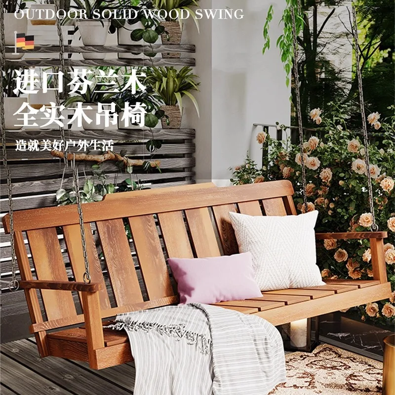 Balcony Hanging Chair Household Hanging Basket Chair Indoor Swing Double Hanging Wooden Rocking Chair Outdoor Rope Swing