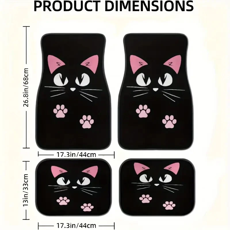 4 PCS Car Retro Cartoon Cat Black Nordic Windmill Carpet Four-piece Anti-fouling Floor Mat view 6