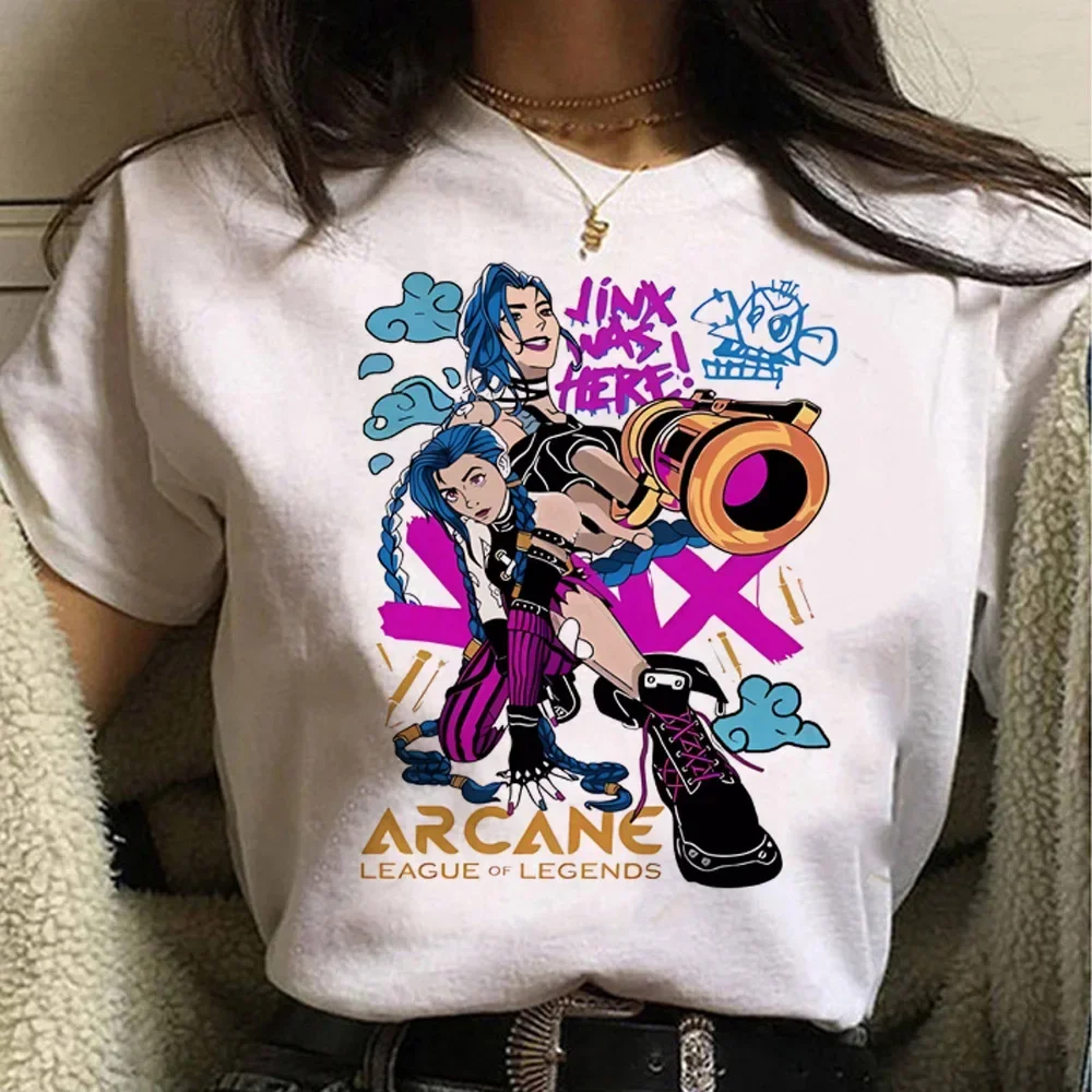 Jinx Arcane Printed T Shirt Anime Cosplay Tees Tops Women Men Aesthetic Short Sleeve Cartoon T-shirt Summer Streetwear Clothes