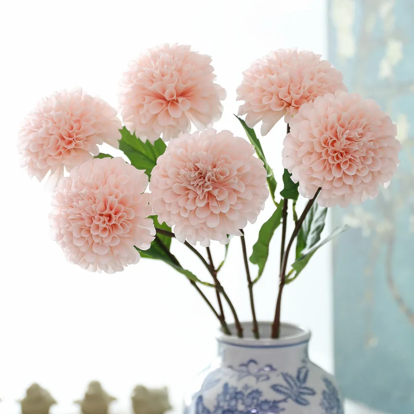 4 Stück Künstliche Seiden-Dahlien für Heimdekoration, Hochzeits-Blumenarrangements, Party, Kunstblumen, Dahlien-Brautstrauß – Detail 1