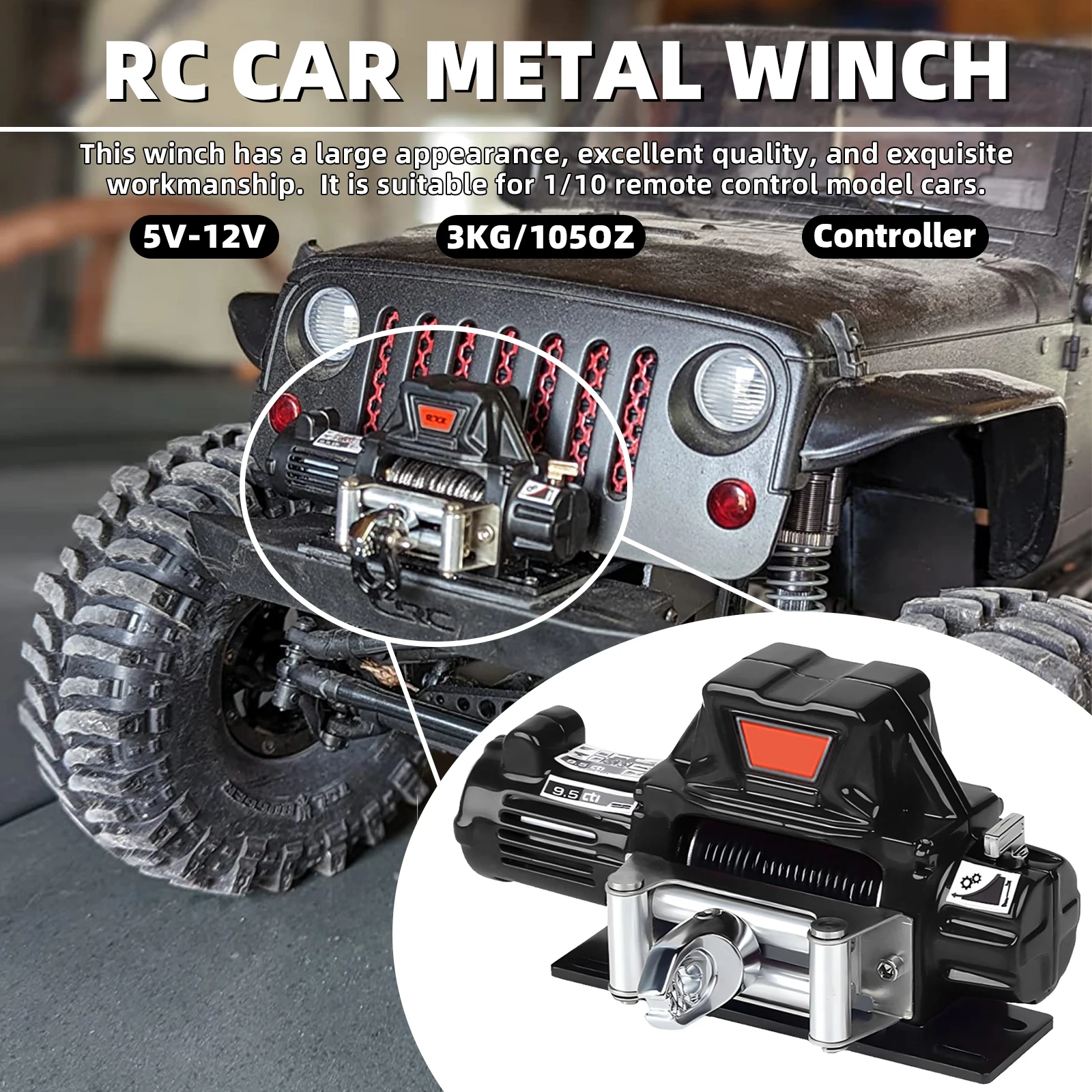 RC Metal Winch Remote Control Simulation Pull Toy Model Winch for 1/10 RC Crawler Car Axial SCX10 90046 TRX4 Redcat Decorative P