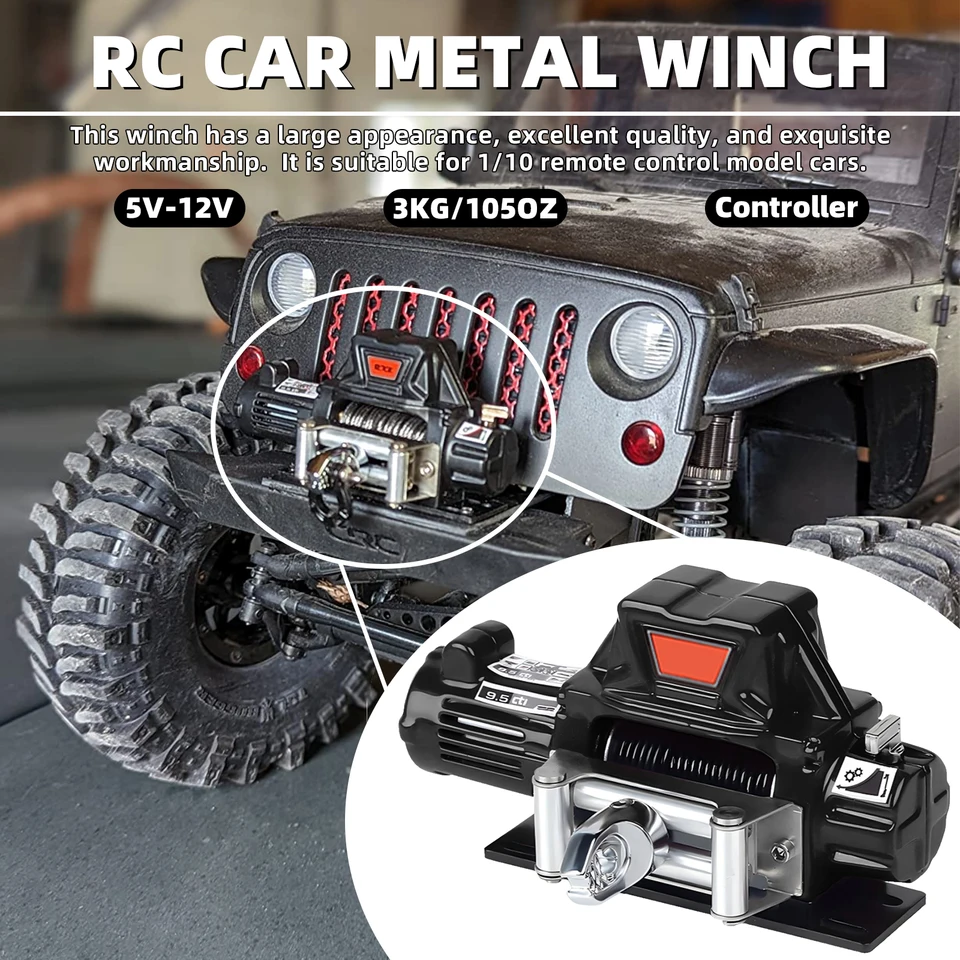 Cabrestante De Coche RC De Aluminio Con Doble Motor, Tracción De 10 Kg, Cable De Acero De 1 Metro, Simulación Realista Para Coches Control Remoto, Compatible Con Traxxas Y HSP