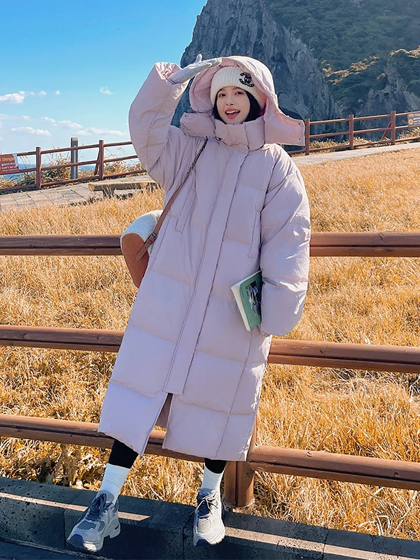 

Ultra-Thi Long Over-Knee Pink Bread down Jaet Women's Winter 2025 New Warm Slimming White Du down Outerwear