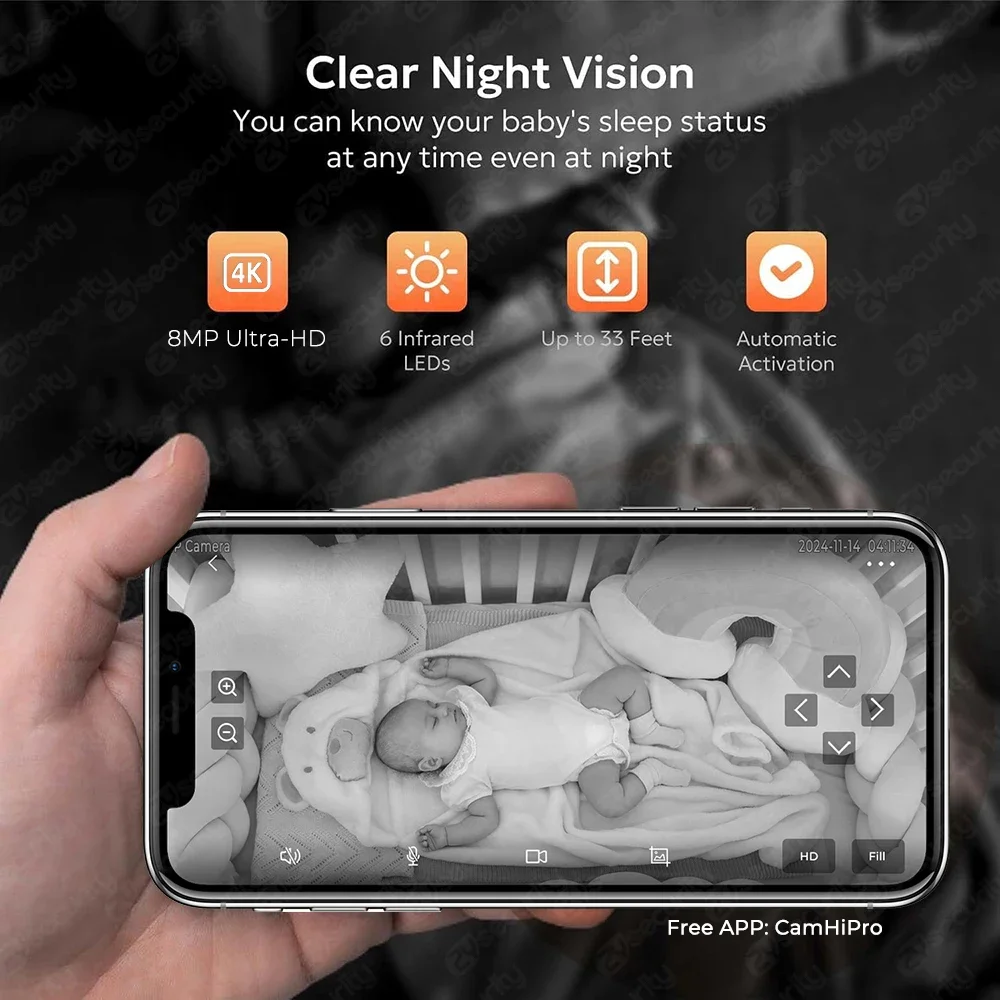 4K 8MP WiFi Smart Home Security กล้องในร่มกล้องสัตว์เลี้ยง/Baby Monitor, 2.4/5 GHz Wi-Fi Humanoid ติดตาม Pan/Tilt IP กล้อง LAN