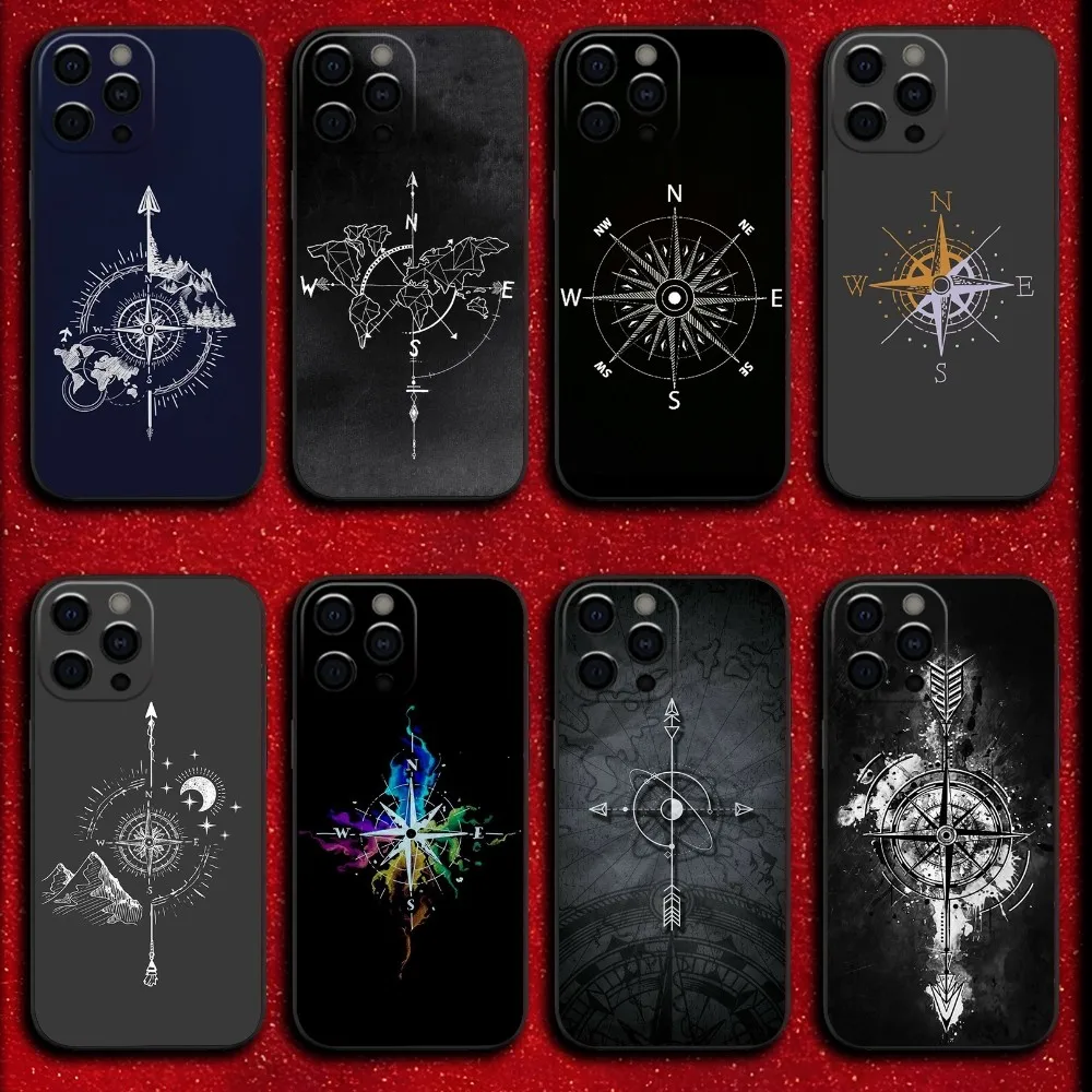 

Compass Bearing Map Phone Case For iPhone 16,15,14,13,12,11,Pro,XS,Max,XR,Plus,SE,Mini Soft Black Cover