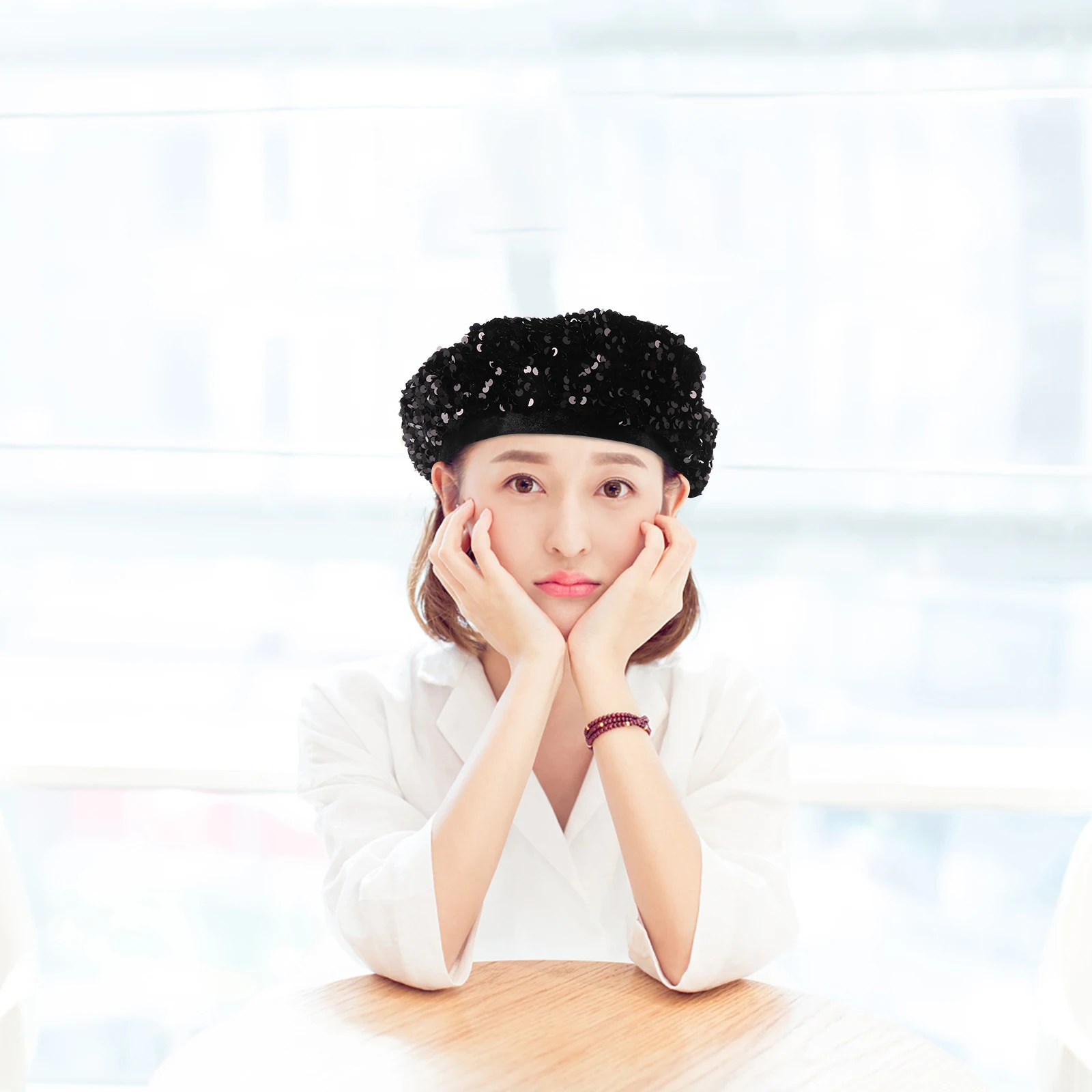 

Sequins Beret Fashion Women Shiny Black Sparkly Sequins Clothes Accessory Foldable Travel Lightweight Comfortable Wear