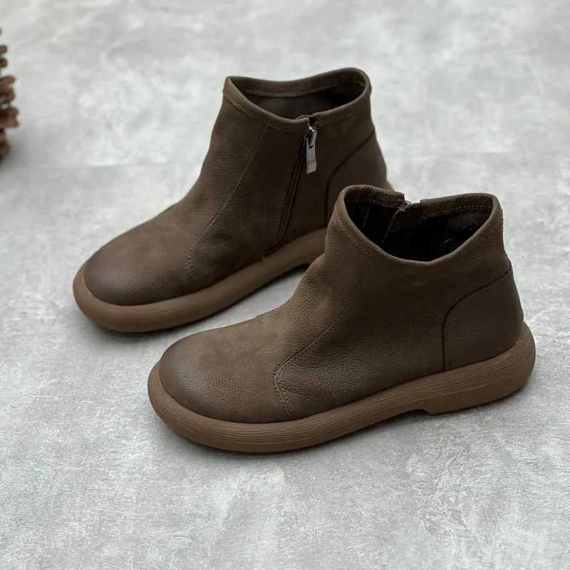 Stivaletti in pelle bovina piatta Vintage in pelle Vintage marrone cerniera scarpe da uomo vecchio scarpe invernali da donna stivali da equitazione