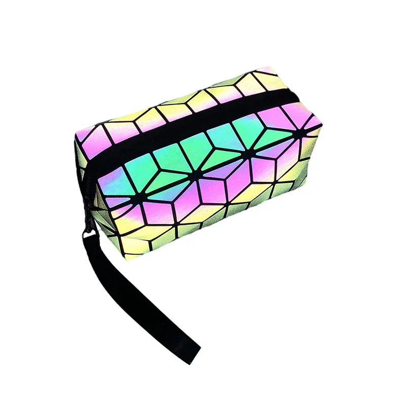 Luminous rhombus geometric pattern Iridescent cosmetic makeup pen bag Large capacity portable women  holding  octagonal bag