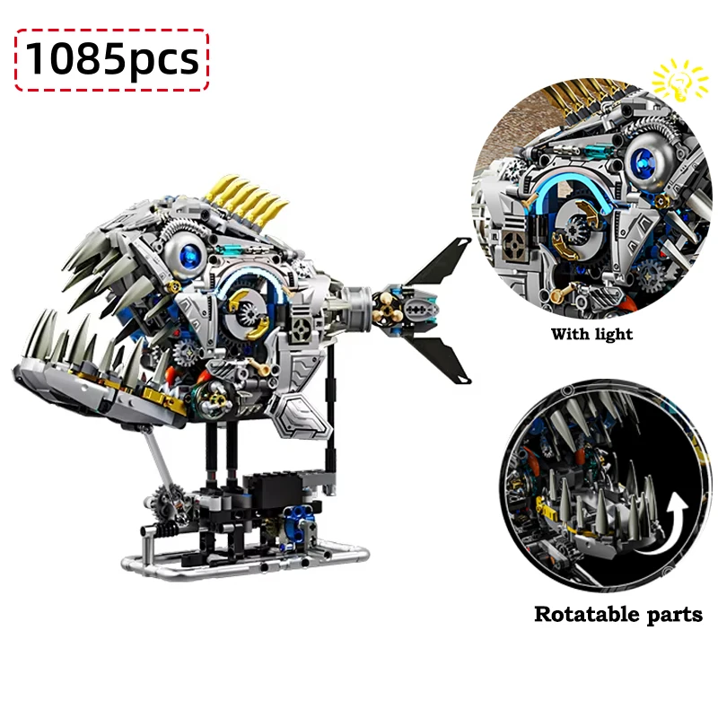 

MOC Mechanical Piranha Building Blocks Set 1085pcs Boys Assembly Marine Animal Educational Model DIY Toys Bricks Birthday Gift